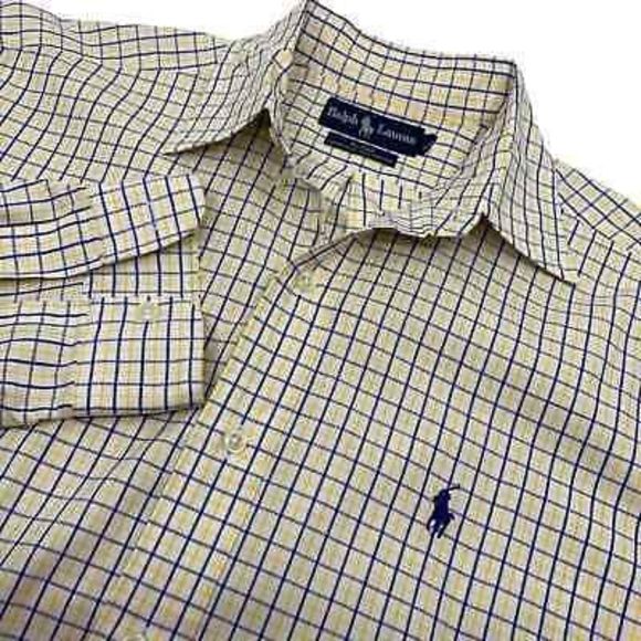 Ralph Lauren Blake‎ Mens LS Cotton Button Down Shirt Yellow/Blue Plaid S - Picture 1 of 5